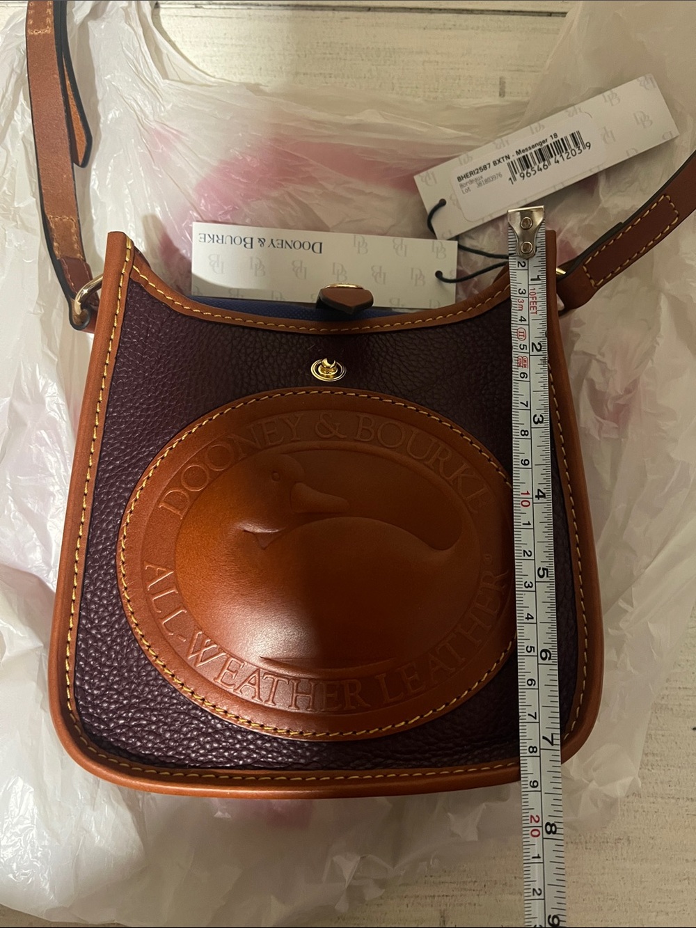 Dooney & Bourke Leather Heritage Duck Mini Messenger Crossbody in Bordeaux - Picture 7 of 8